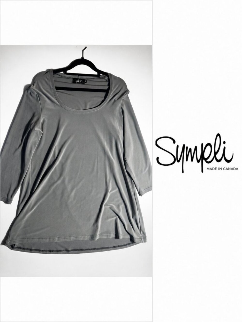 Sympli Grey A-Line Tunic Size 12 |3/4 Sleeve Made in Canada